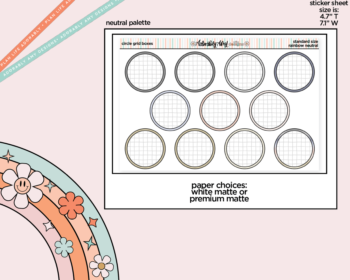 Rainbow Circle Grid Boxes Standard Stickers for any Planner or Insert