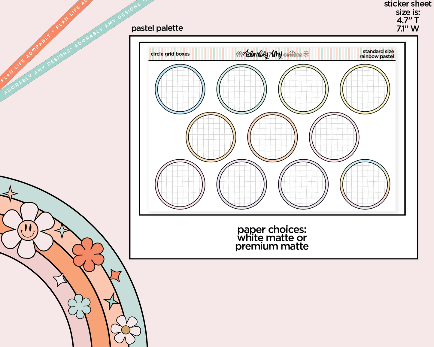 Rainbow Circle Grid Boxes Standard Stickers for any Planner or Insert