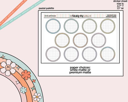 Rainbow Circle Grid Boxes Standard Stickers for any Planner or Insert