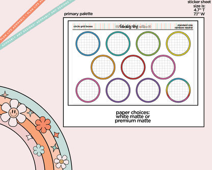 Rainbow Circle Grid Boxes Standard Stickers for any Planner or Insert