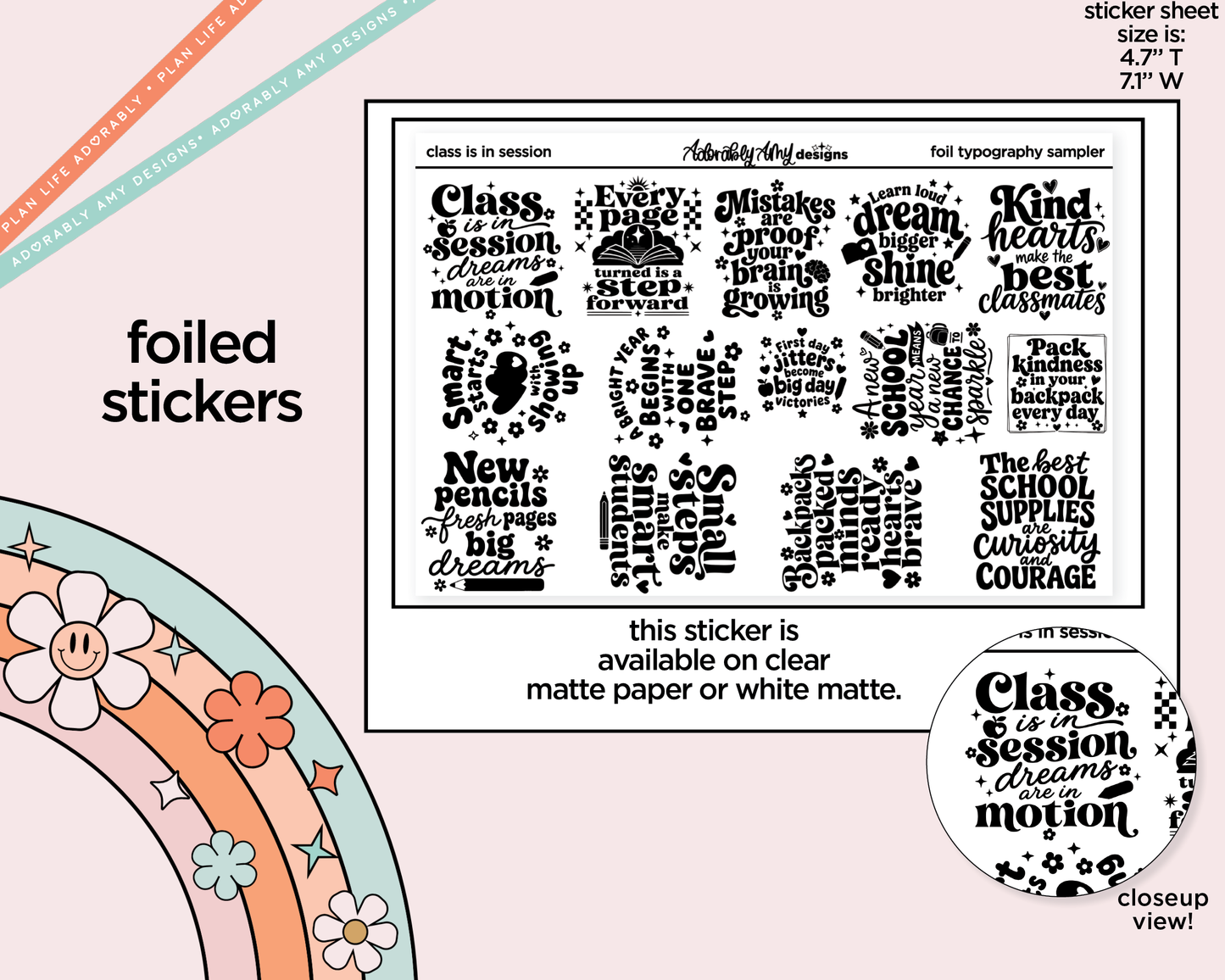 Foiled Class is in Session Deco Typography Sampler Planner Stickers