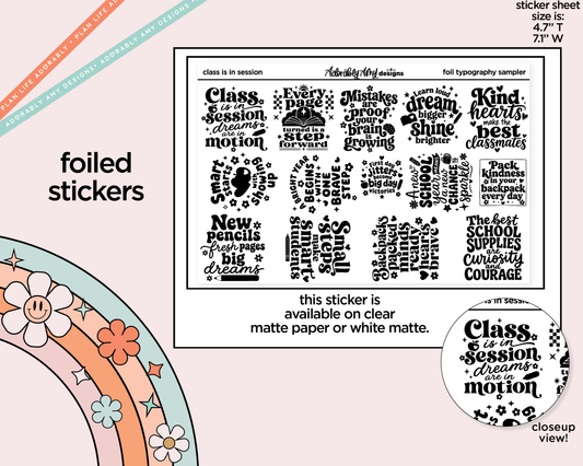 Foiled Class is in Session Deco Typography Sampler Planner Stickers - Adorably Amy Designs