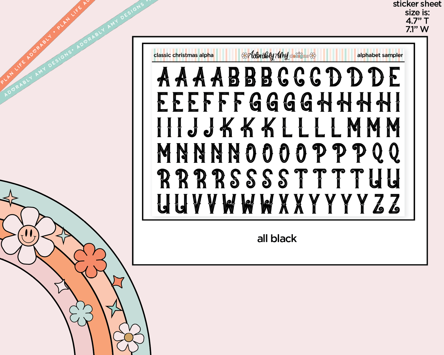 Classic Christmas Alphabet Stickers Deco Typography Sampler Planner Stickers