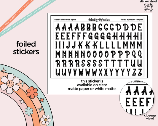Foiled Classic Christmas Alphabet Stickers Deco Typography Sampler Planner Stickers