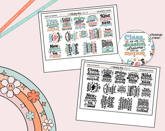 Class is in Sessions School Typography Sampler Planner Stickers - Adorably Amy Designs