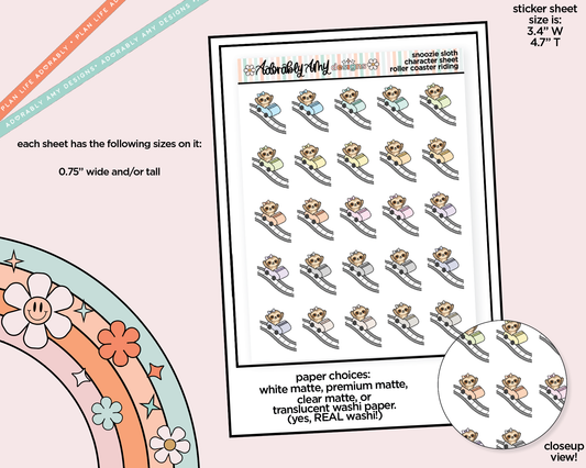 Snoozie Sloth Roller Coaster Riding Decoration Character Planner Stickers