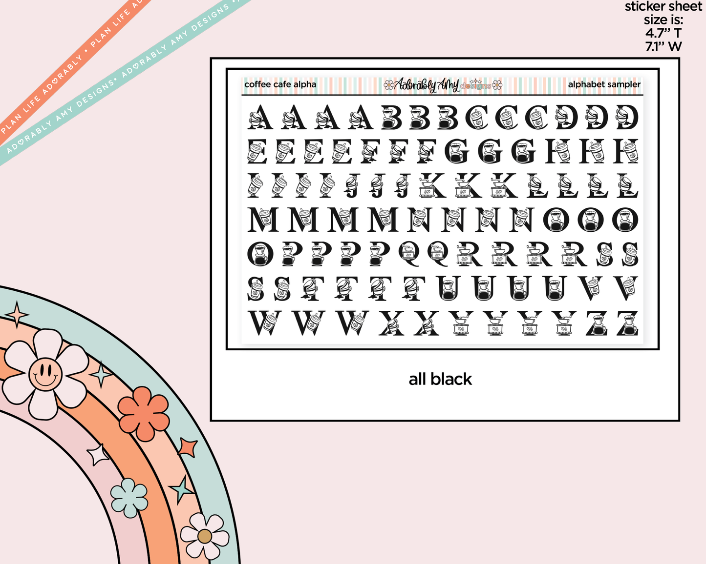 Coffee Cafe Alphabet Stickers Deco Typography Sampler Planner Stickers