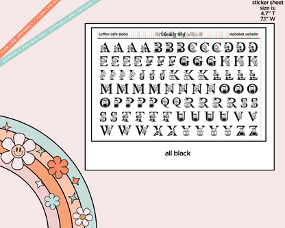 Coffee Cafe Alphabet Stickers Deco Typography Sampler Planner Stickers