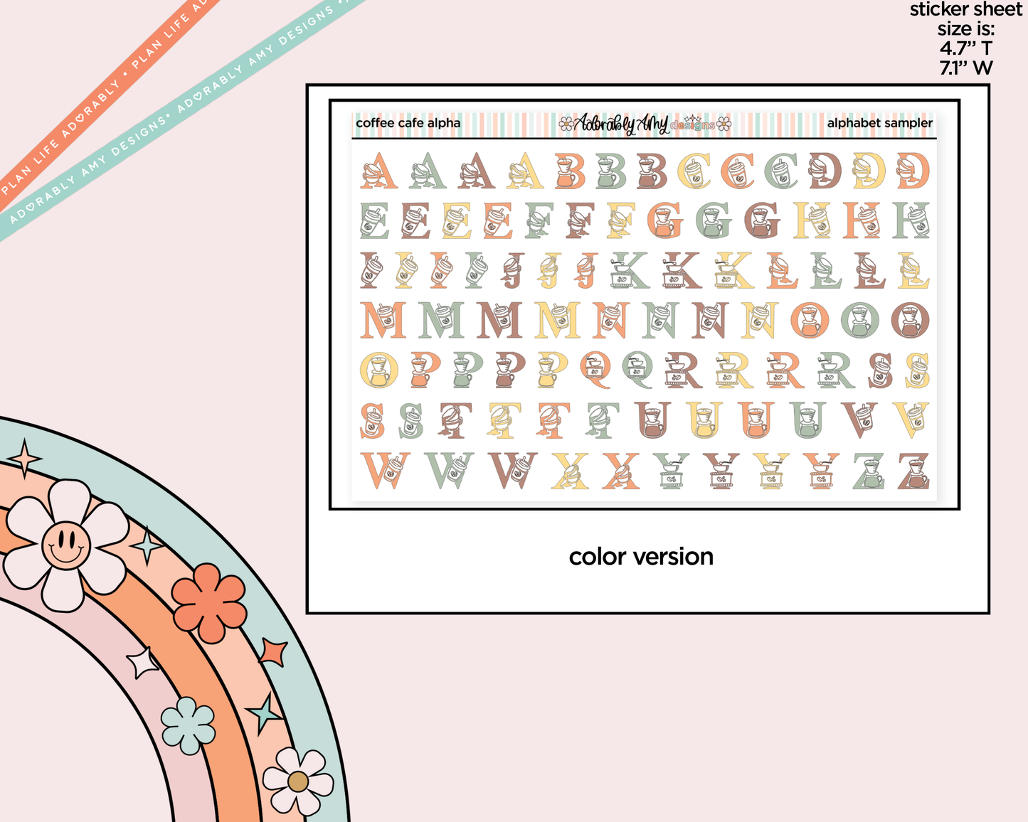 Coffee Cafe Alphabet Stickers Deco Typography Sampler Planner Stickers