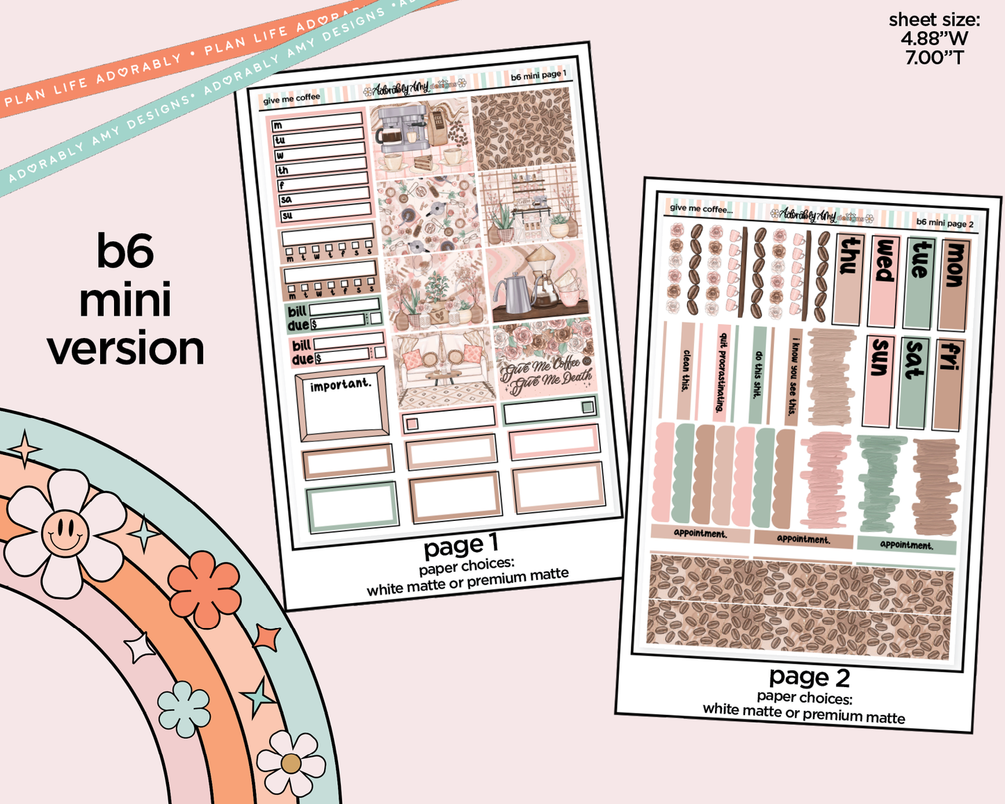 Mini B6 Give Me Coffee Planner Sticker Kit sized for ANY Vertical Insert