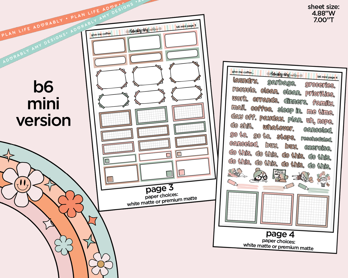 Mini B6 Give Me Coffee Planner Sticker Kit sized for ANY Vertical Insert