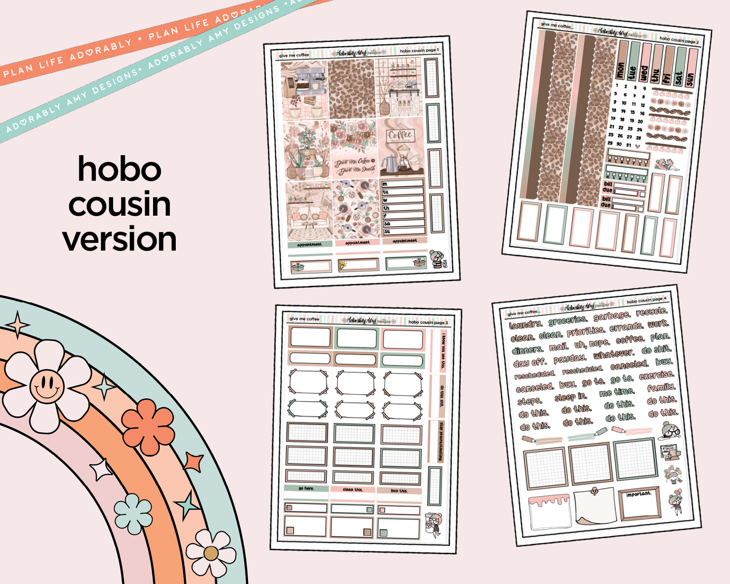 Hobonichi Cousin Weekly Give Me Coffee Planner Sticker Kit for Hobo Cousin or Similar Planners