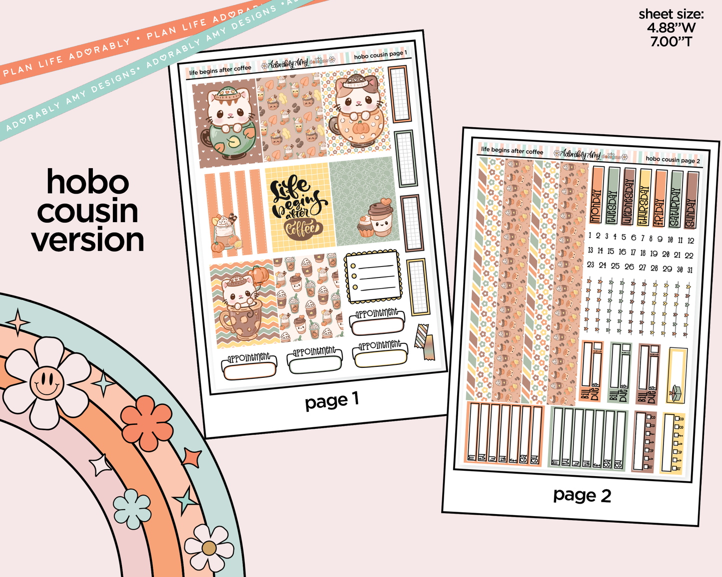 Hobonichi Cousin Weekly Life Begins After Coffee Planner Sticker Kit for Hobo Cousin or Similar Planners