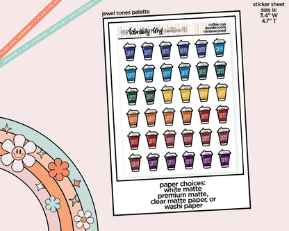 Rainbow Coffee Cups Doodled Stickers for any Planner or Insert