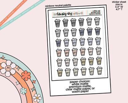 Rainbow Coffee Cups Doodled Stickers for any Planner or Insert
