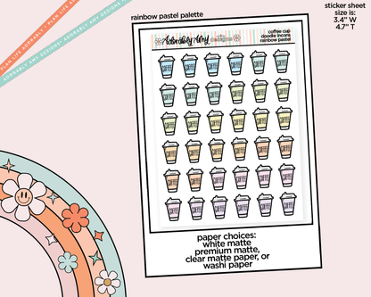 Rainbow Coffee Cups Doodled Stickers for any Planner or Insert