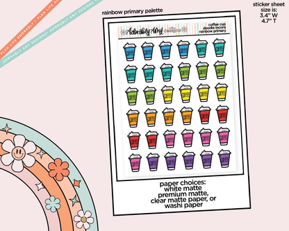 Rainbow Coffee Cups Doodled Stickers for any Planner or Insert