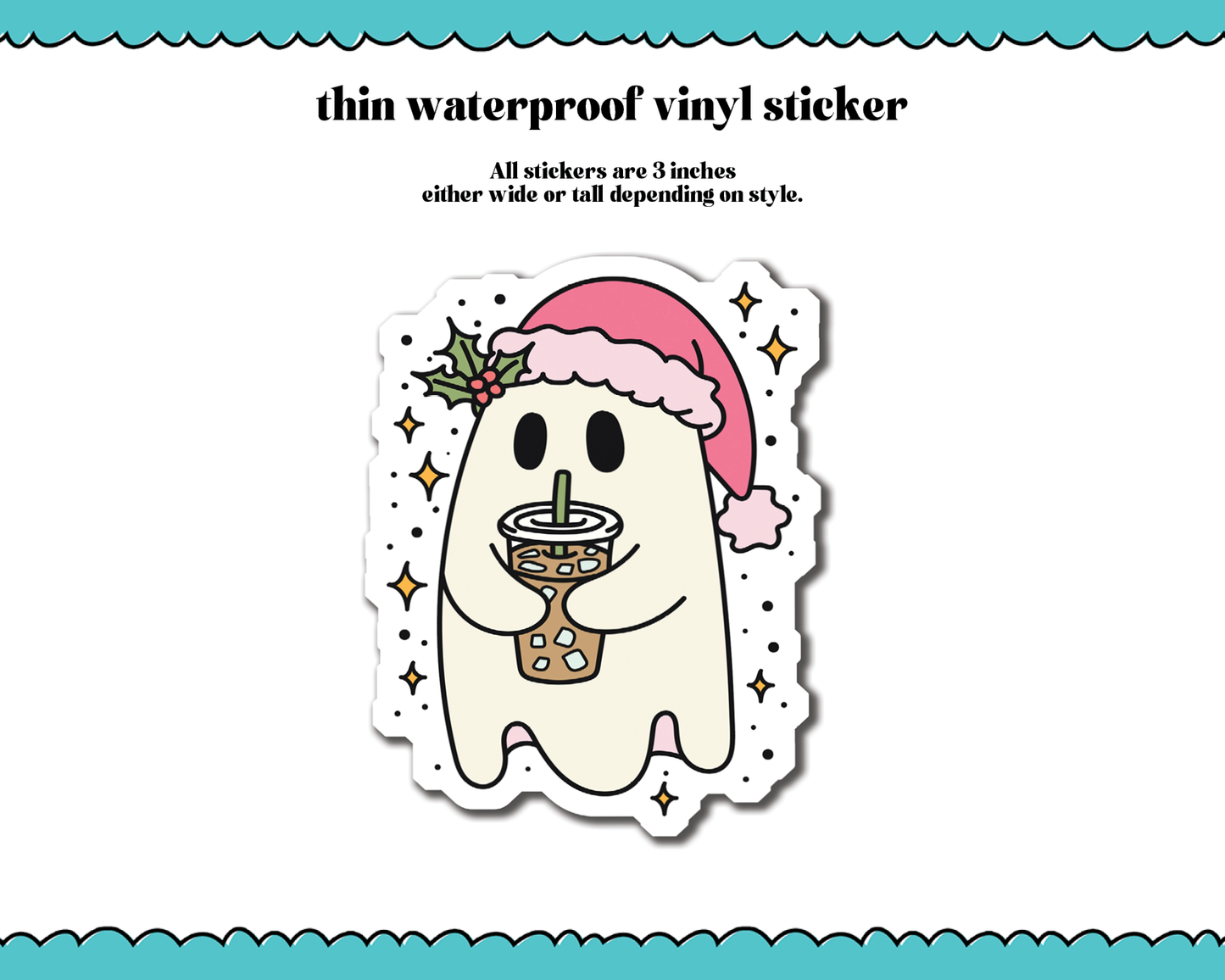 Waterproof Vinyl Large Diecut Stickers - Coffee Ghost Christmas Vinyl