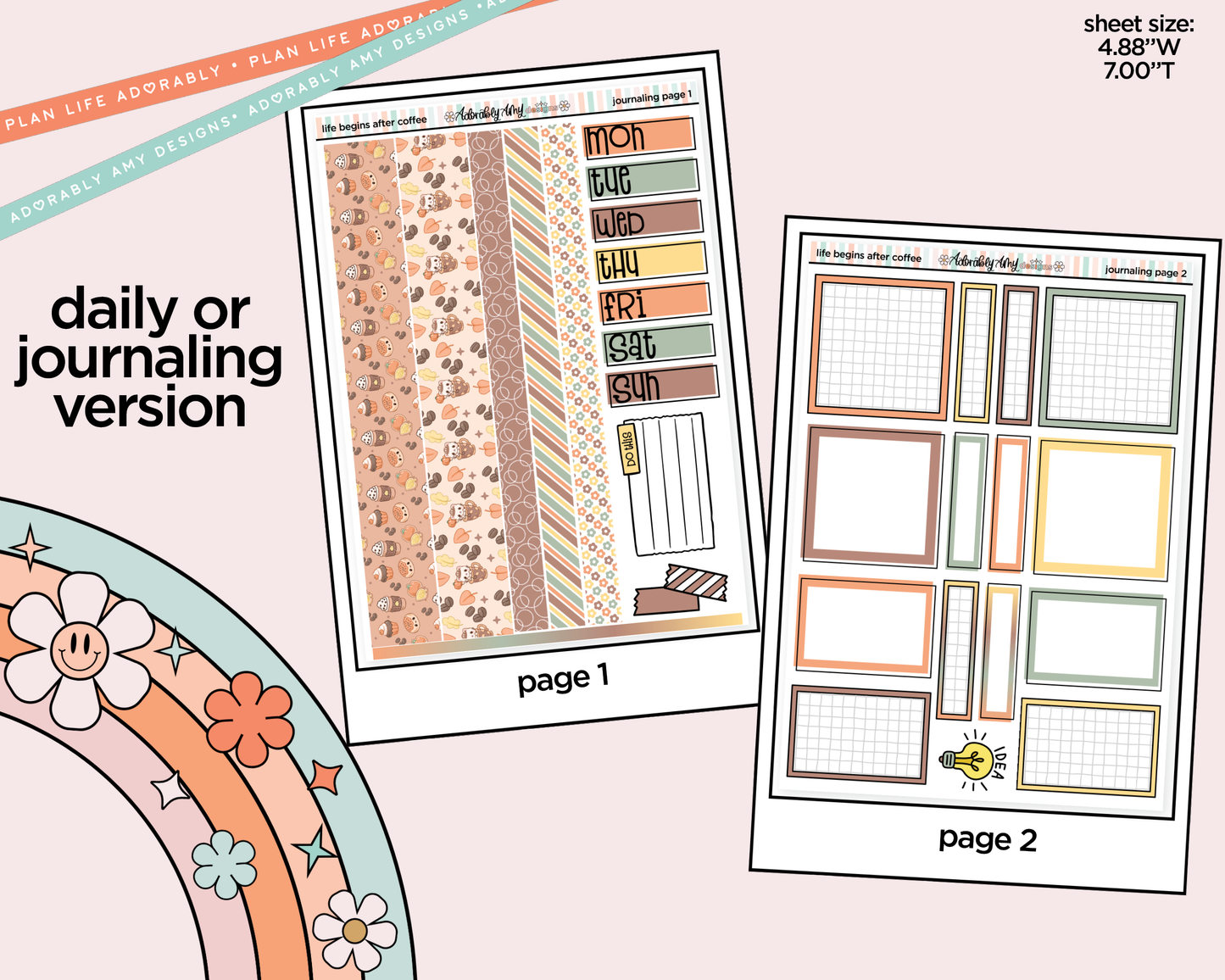 Journaling and Daily Planning Life Begins After Coffee Planner Sticker Kit