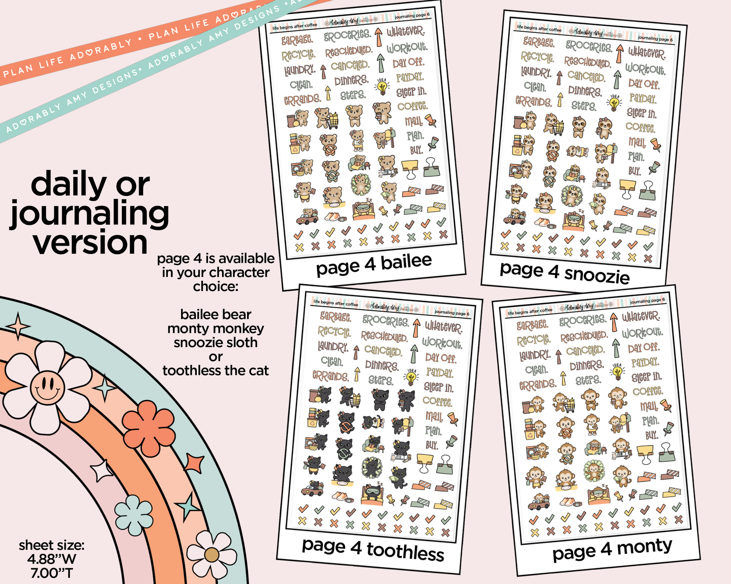 Journaling and Daily Planning Life Begins After Coffee Planner Sticker Kit