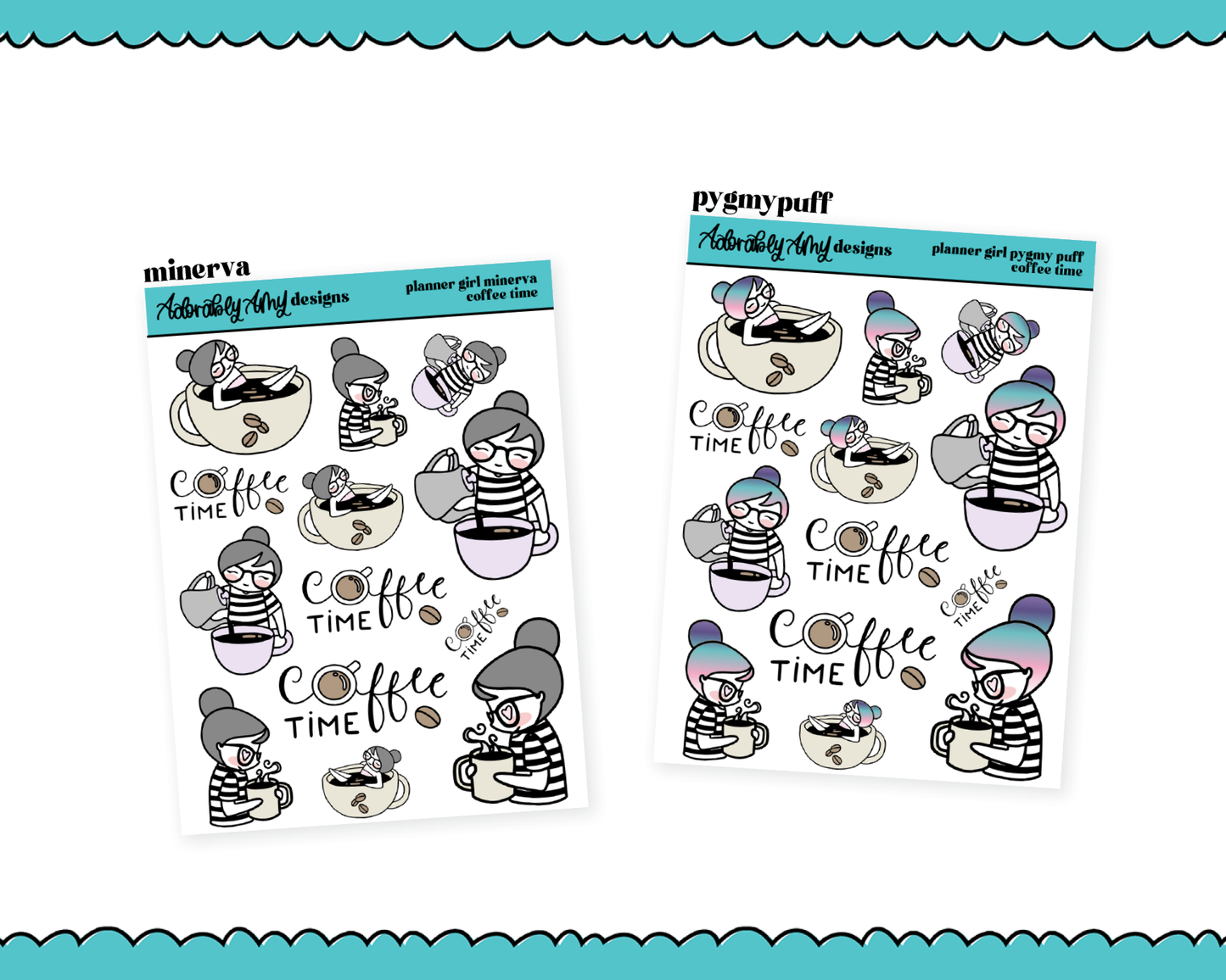 Doodled Planner Girls Character Stickers Coffee Time Decorative Planner Stickers for any Planner or Insert