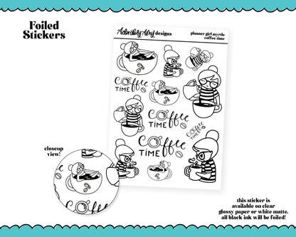 Foiled Doodled Planner Girls Coffee Time Decorative Planner Stickers for any Planner or Insert