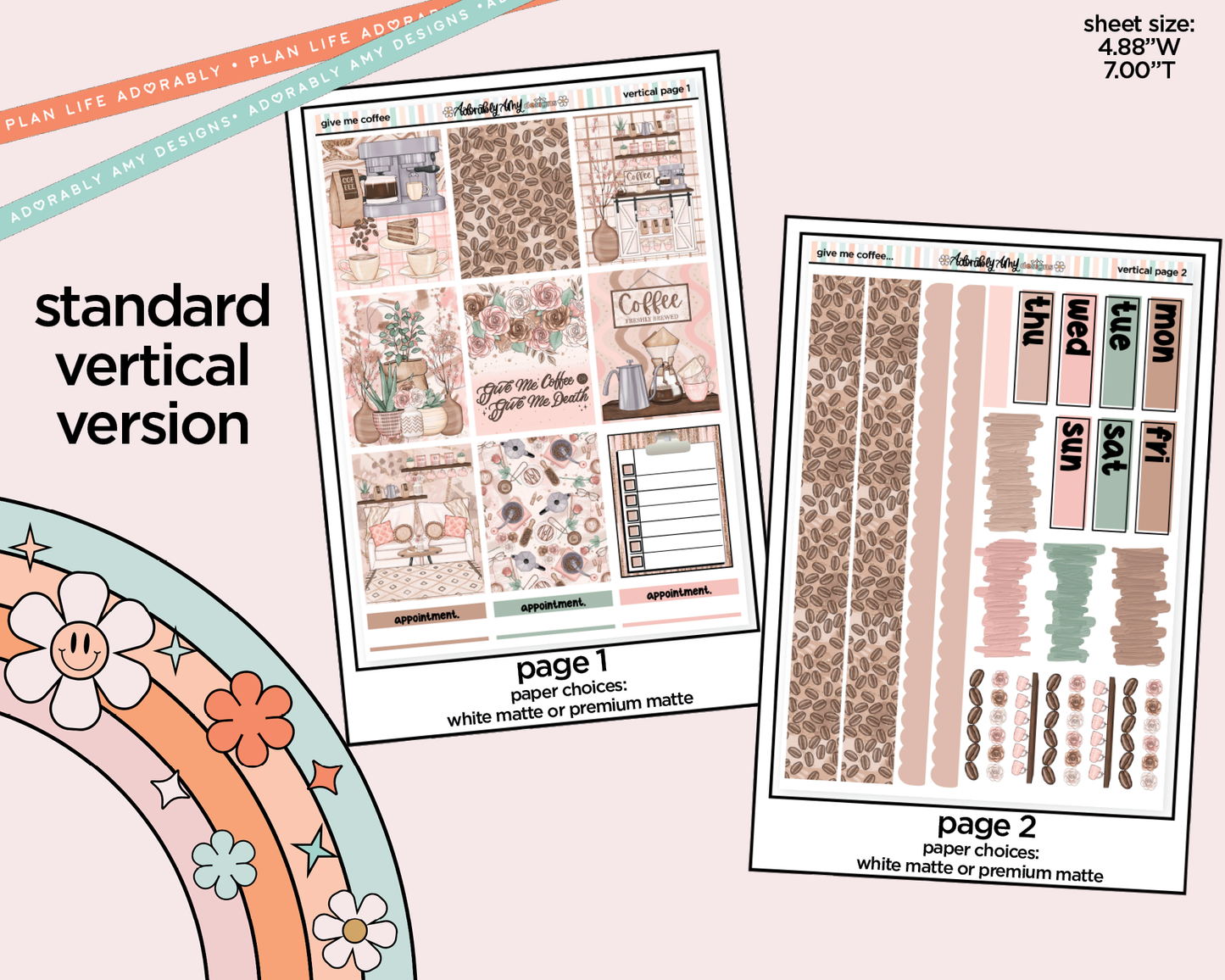 Vertical Give Me Coffee Weekly Sticker Kit for Vertical Standard Size Planners or Insert