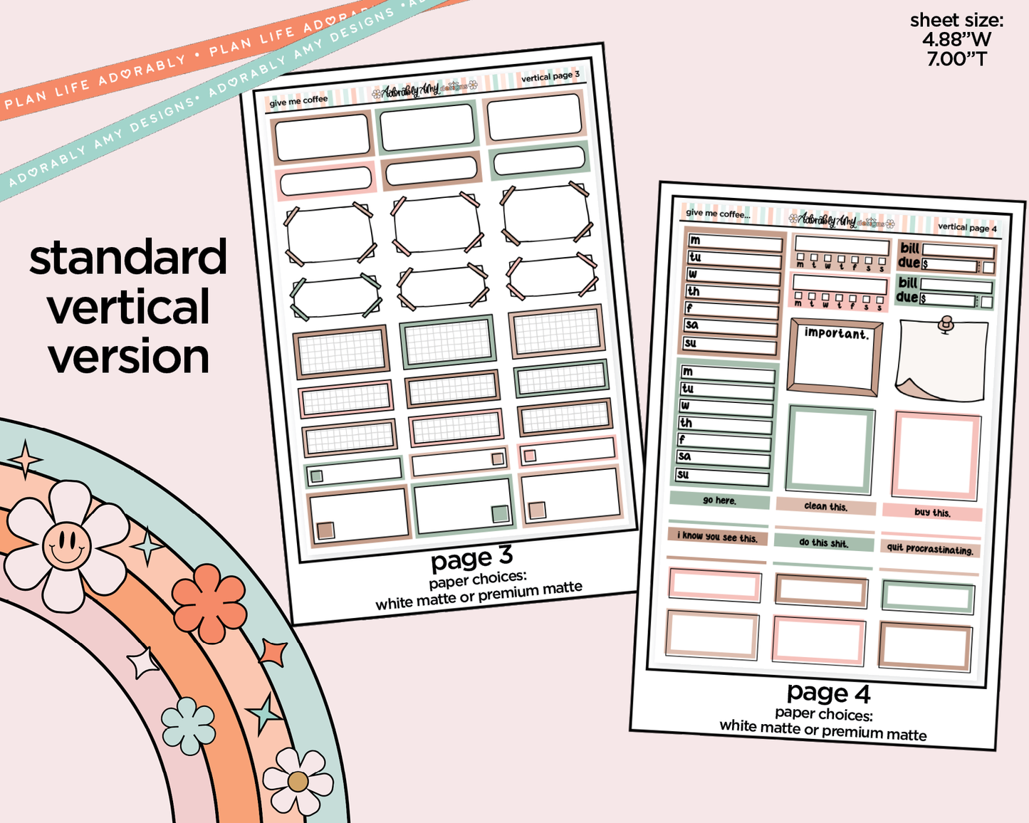 Vertical Give Me Coffee Weekly Sticker Kit for Vertical Standard Size Planners or Insert