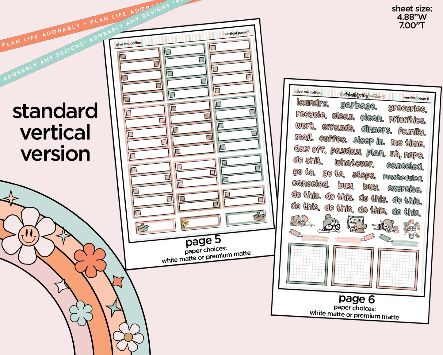 Vertical Give Me Coffee Weekly Sticker Kit for Vertical Standard Size Planners or Insert