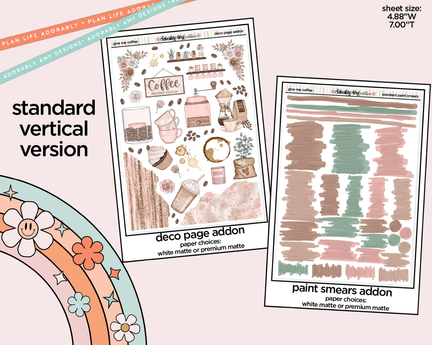 Vertical Give Me Coffee Weekly Sticker Kit for Vertical Standard Size Planners or Insert