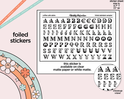 Foiled Coffee Cafe Alphabet Stickers Deco Typography Sampler Planner Stickers