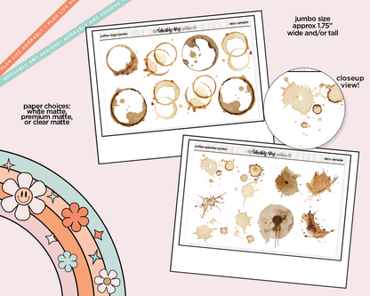 Coffee Stains and Splashes in 3 Sizes Decorative Planner Stickers