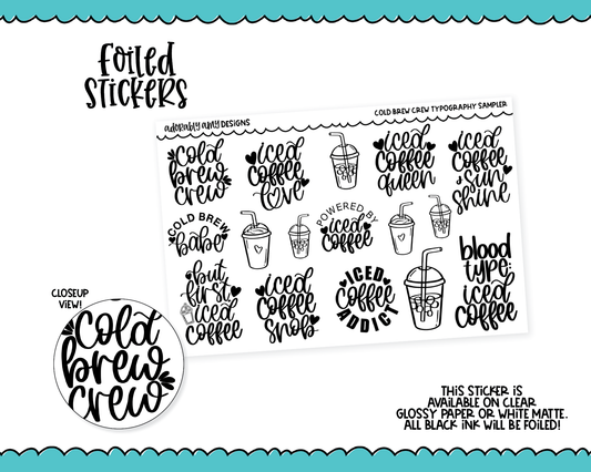 Foiled Cold Brew Crew Doodled Typography Sampler Planner Stickers for any Planner or Insert