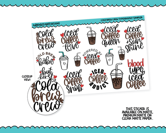 Cold Brew Crew Doodled Typography Sampler Planner Stickers for any Planner or Insert
