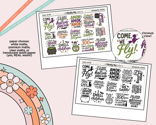 Come, We Fly! Sanderson Sisters Deco Typography Sampler Planner Stickers