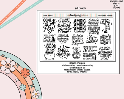 Come, We Fly! Sanderson Sisters Deco Typography Sampler Planner Stickers