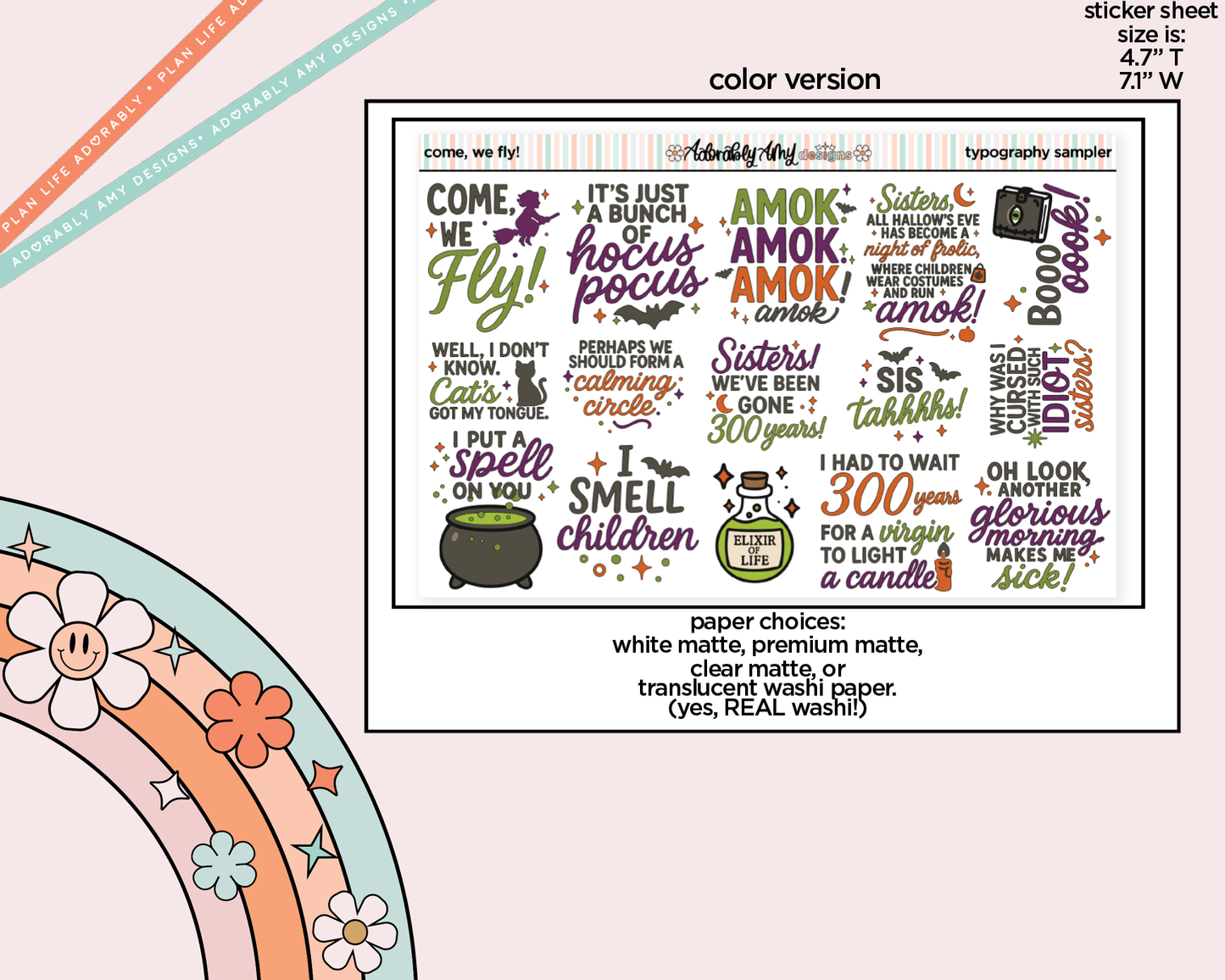Come, We Fly! Sanderson Sisters Deco Typography Sampler Planner Stickers