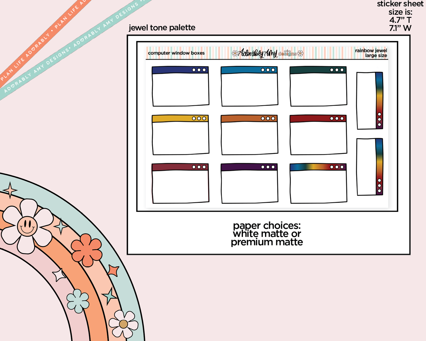 Rainbow Computer Window Boxes Large/Jumbo Stickers for any Planner or Insert