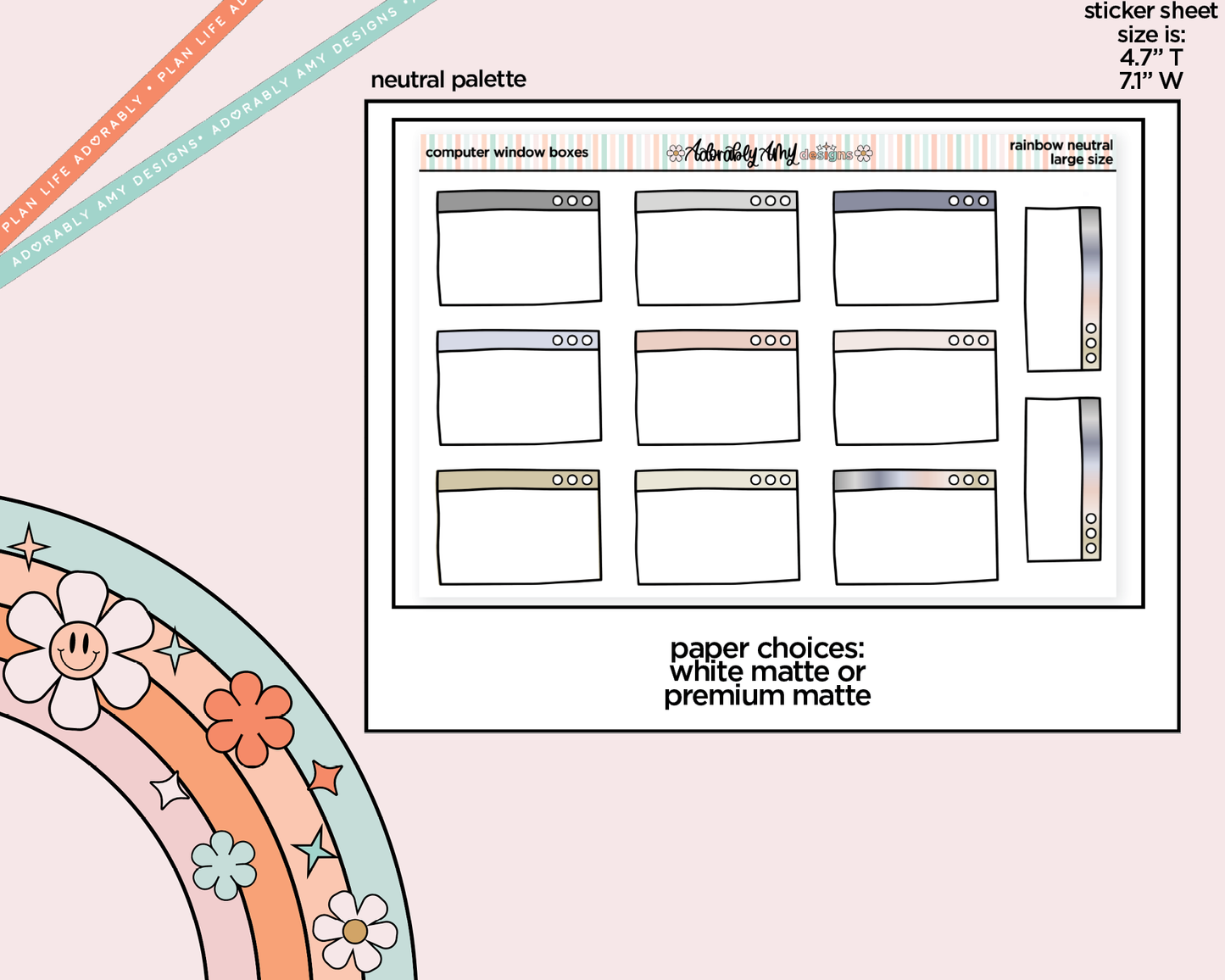 Rainbow Computer Window Boxes Large/Jumbo Stickers for any Planner or Insert