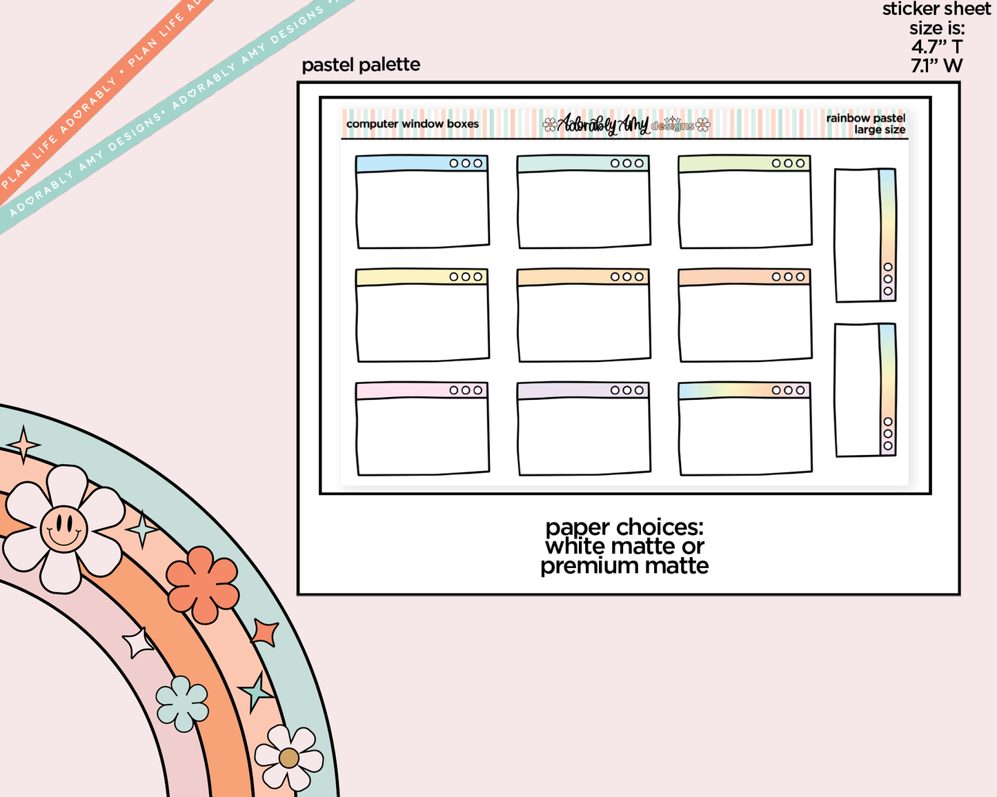 Rainbow Computer Window Boxes Large/Jumbo Stickers for any Planner or Insert