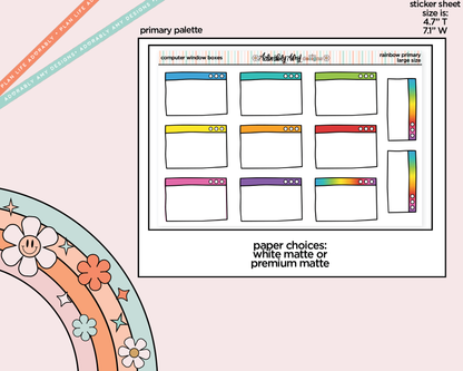 Rainbow Computer Window Boxes Large/Jumbo Stickers for any Planner or Insert