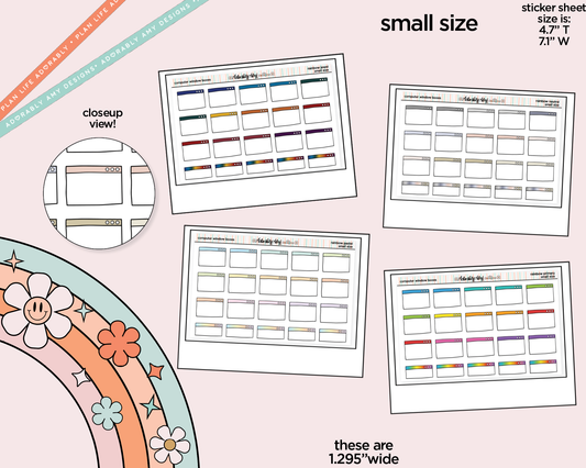 Rainbow Computer Window Boxes Small Planner Stickers for Hobo Cousin or any Planner or Insert