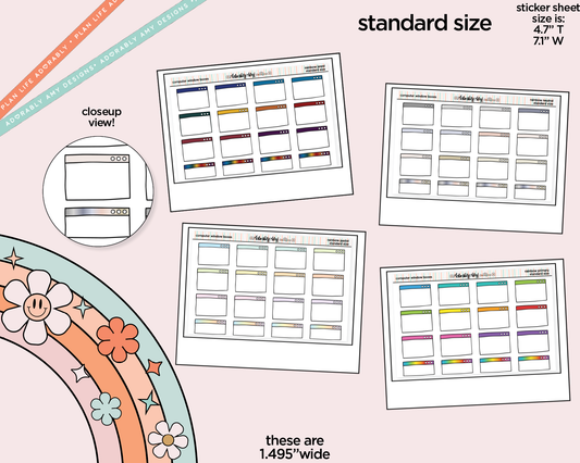Rainbow Computer Window Boxes Standard Stickers for any Standard Size Planner or Insert