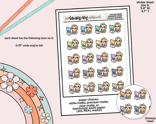 Snoozie Sloth Console Gaming Decoration Character Planner Stickers