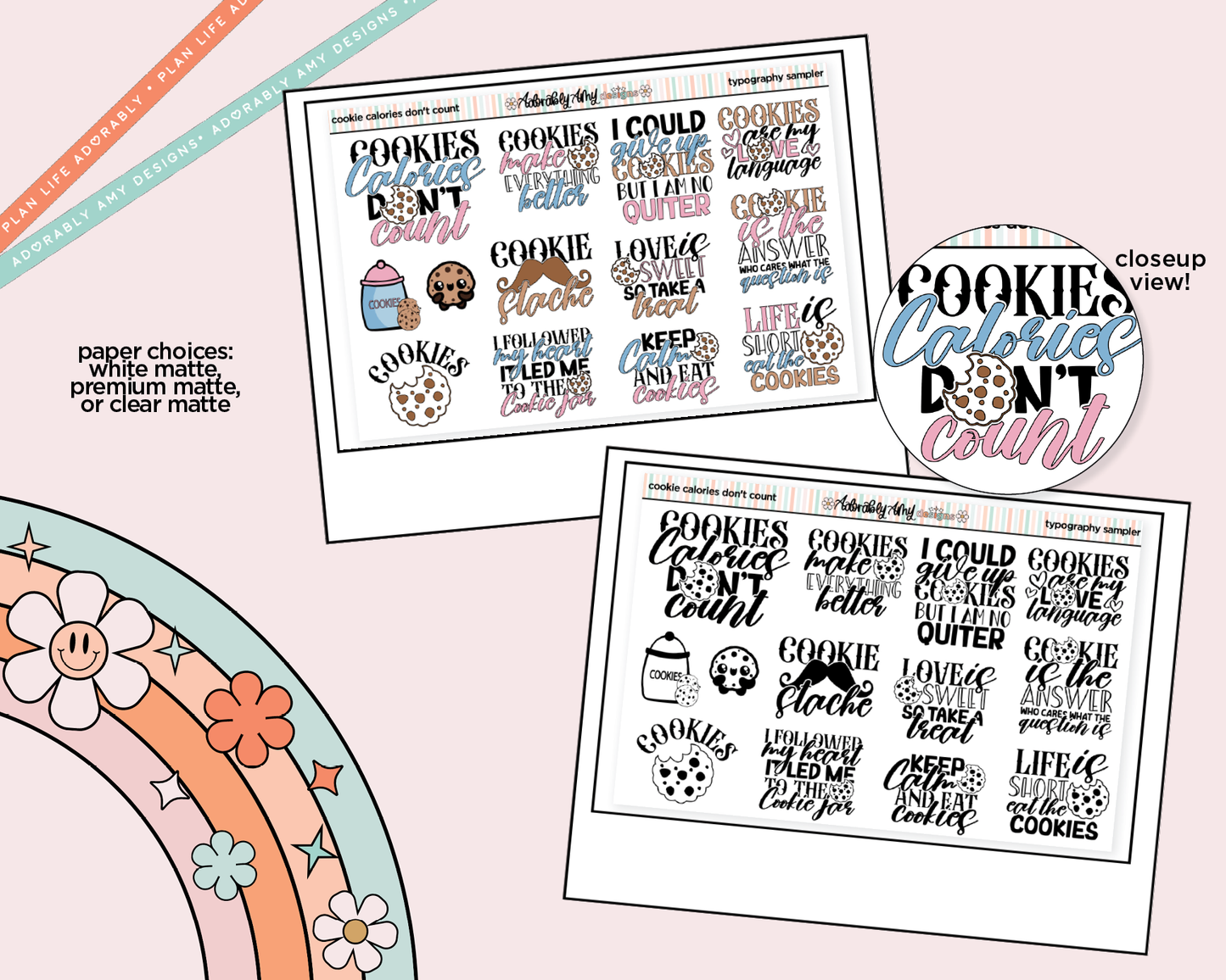 Cookie Calories Don't Count Deco Typography Sampler Planner Stickers