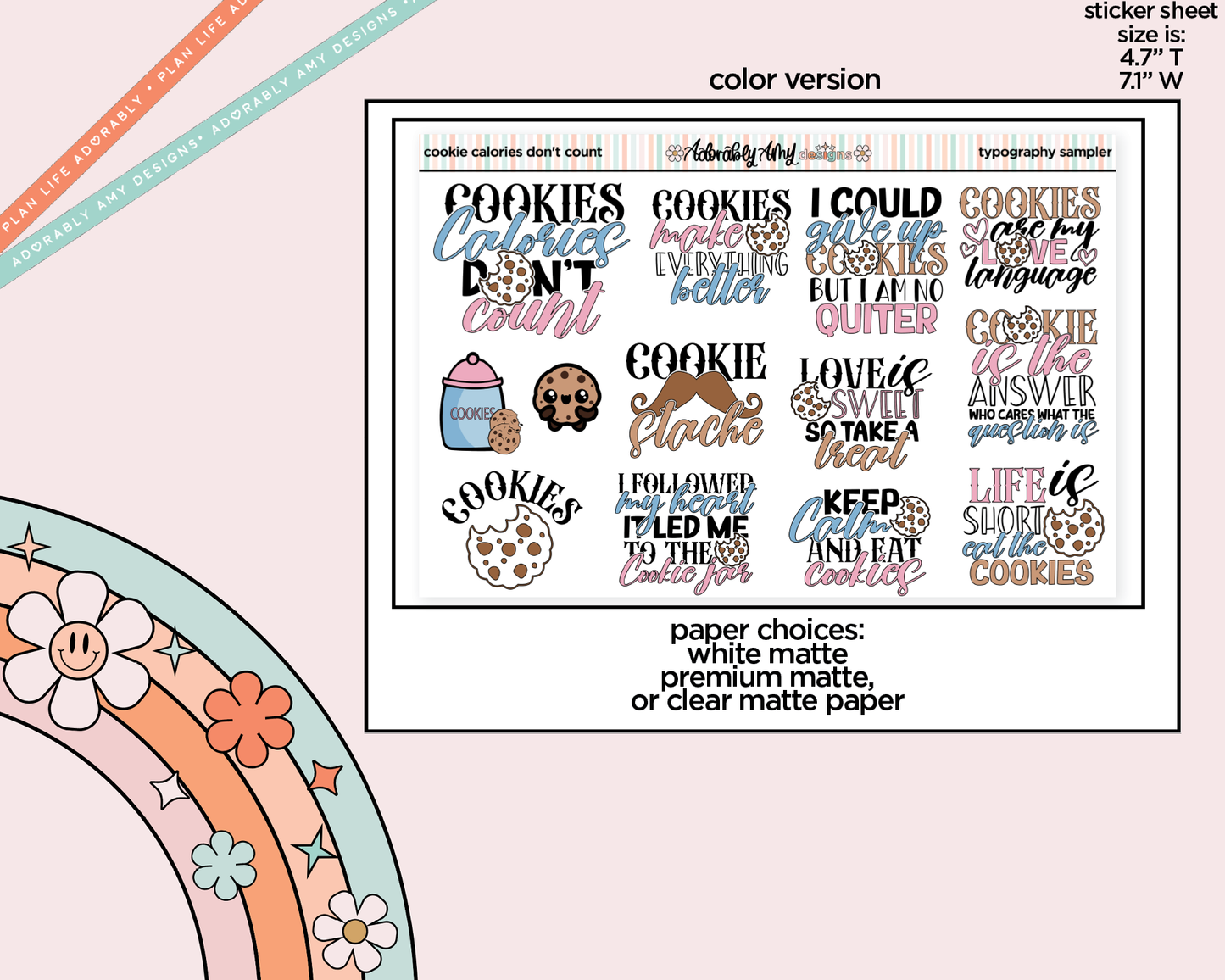 Cookie Calories Don't Count Deco Typography Sampler Planner Stickers