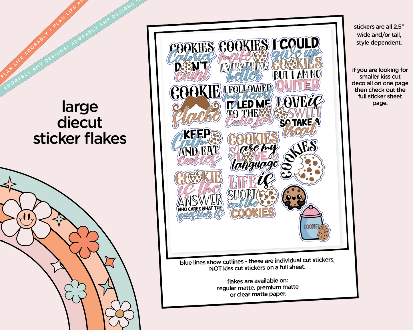 Cookie Calories Don't Count Deco Typography Sampler Planner Stickers