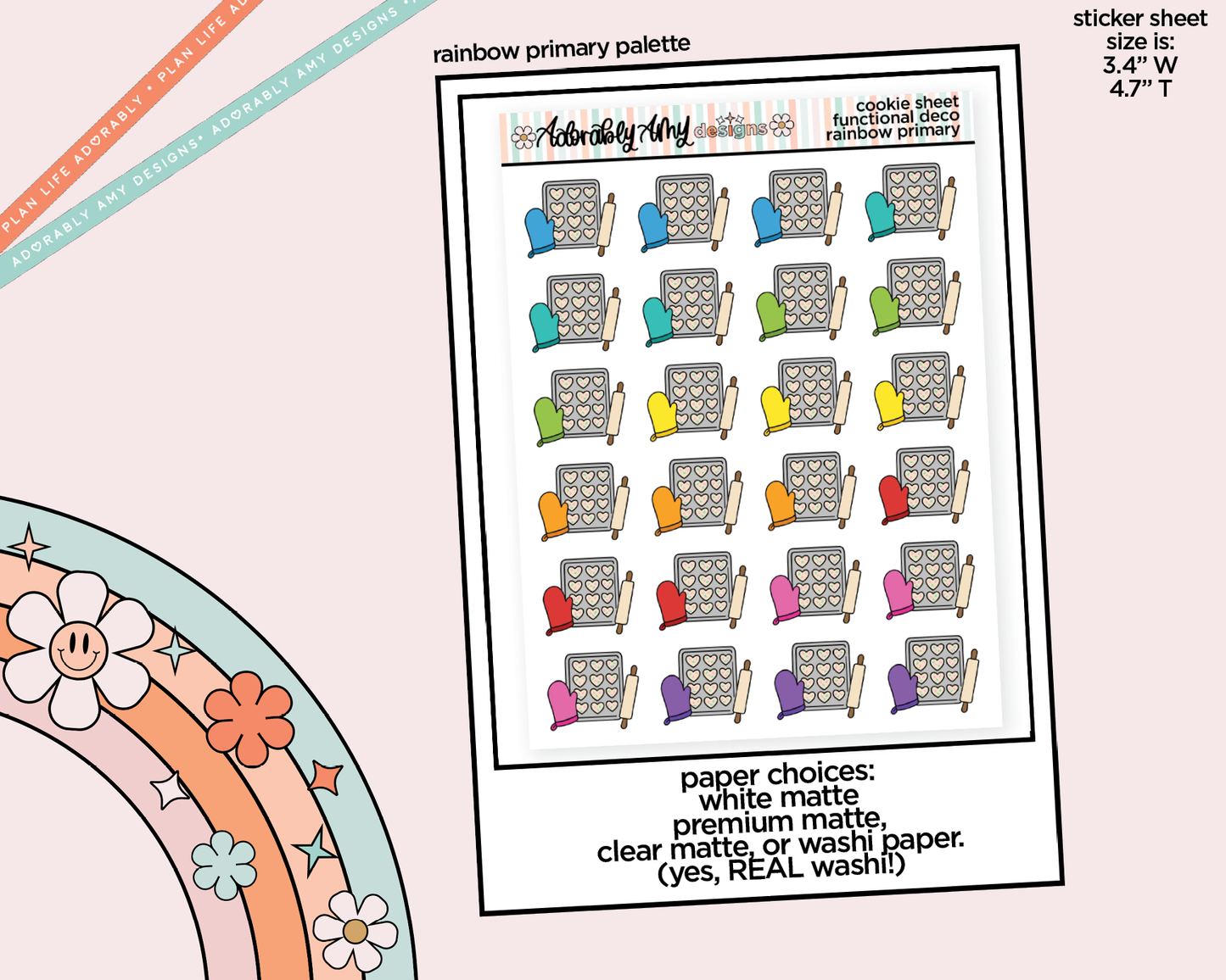 Rainbow Baking - Cookie Sheet Doodled Icon Stickers