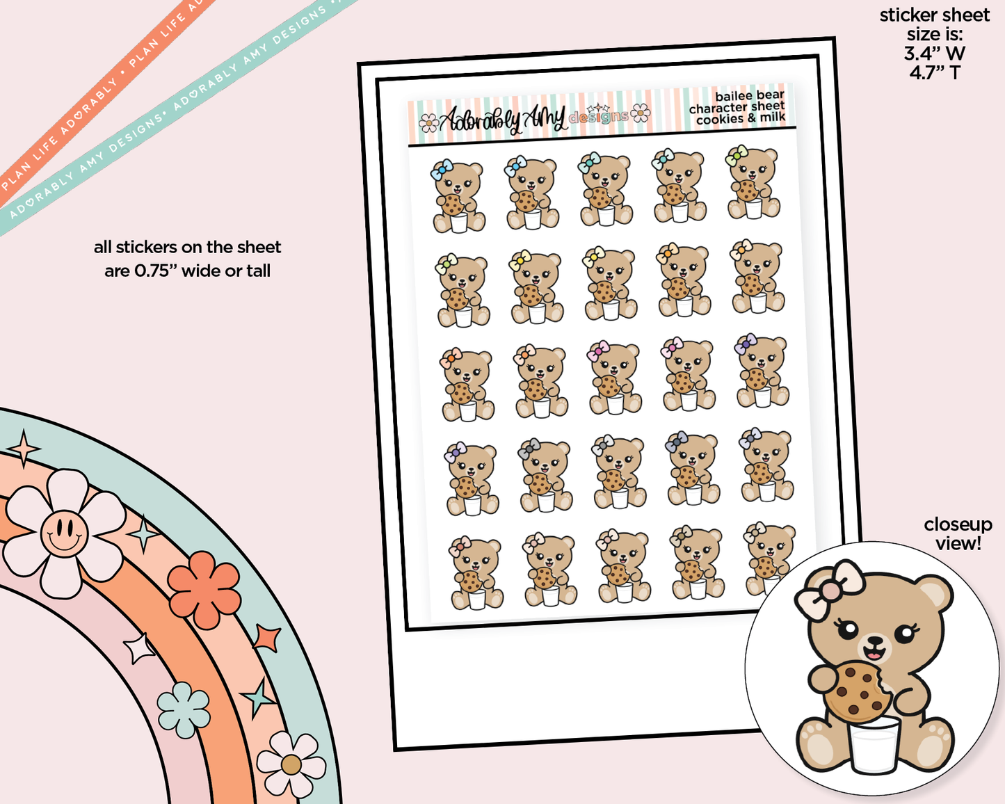 Bailee Bear Cookies & Milk Decoration Character Planner Stickers