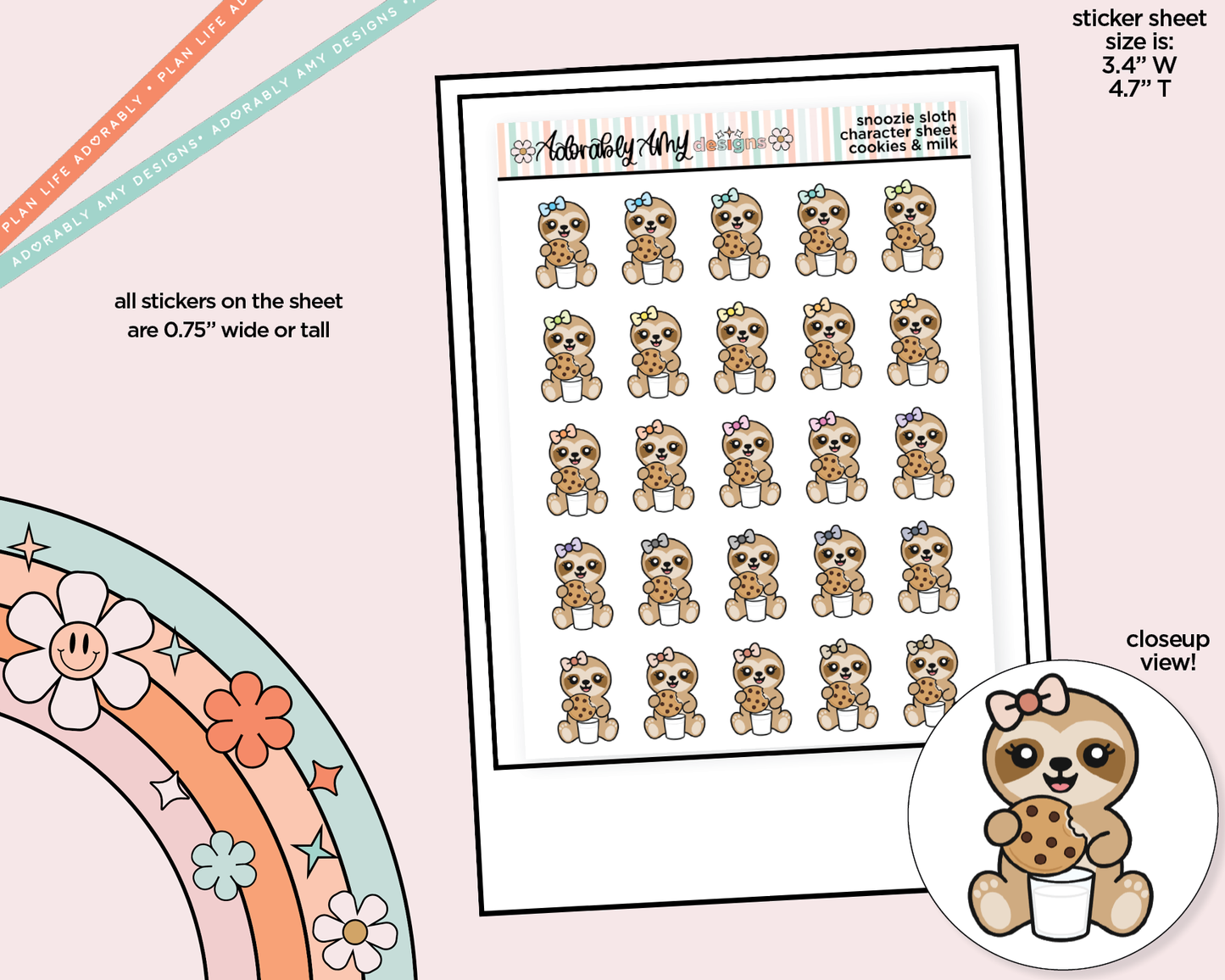 Snoozie Sloth Cookies & Milk Decoration Character Planner Stickers